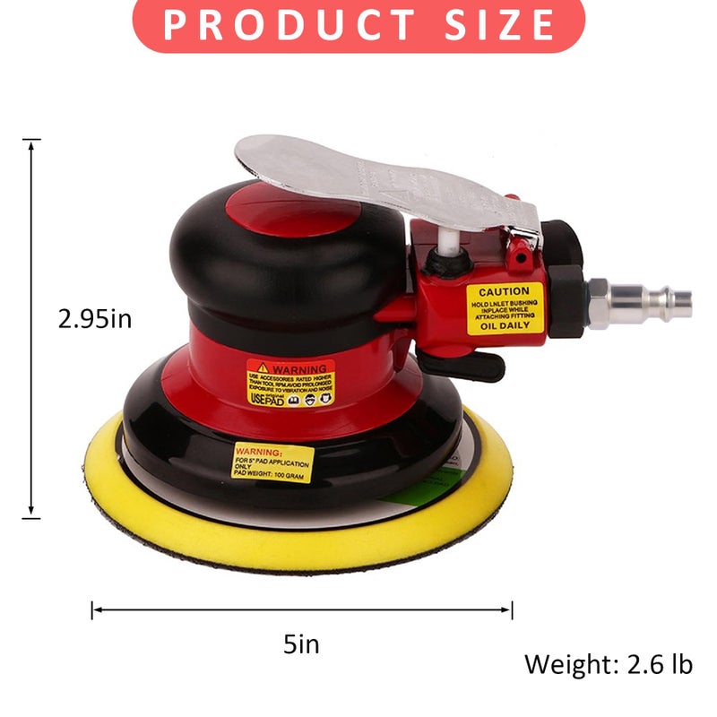 Gedu Professional Air Random Orbital Palm Sander, Dual Action Pneumatic Sander, Low Vibration, Heavy Duty - Image 2